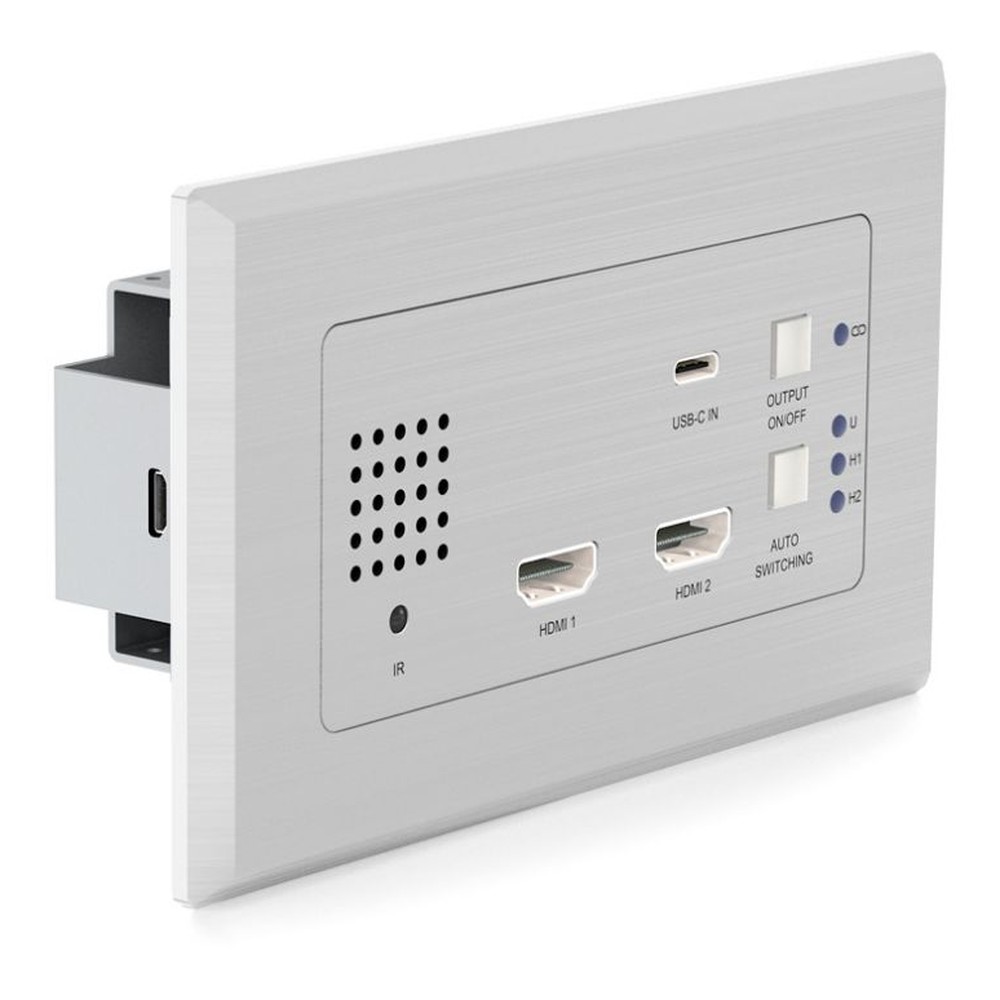 Blustream 2 X Hdmi & 1 X Usb-c Wall Plate Auto Switching With Back Box; Silver