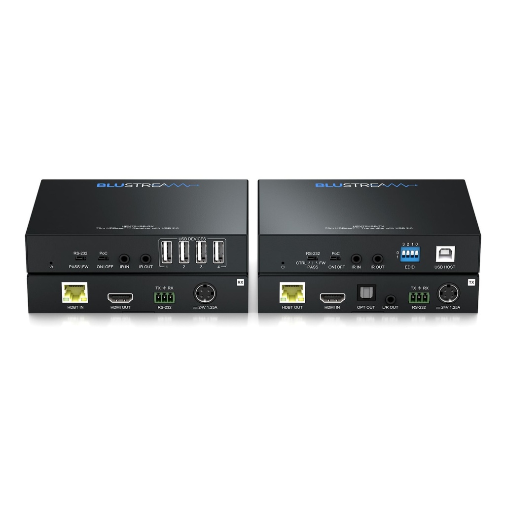 Blustream Hdbt Hdmi And Usb Extender Set 70m,USB 2.0,Bi-directional Ir, Bi-directional Poc, Hdcp 2.2