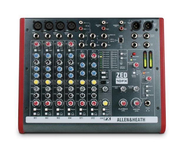 Allen & Heath ZED10FX Mixer 4 Mono+2 Stereo 1 Aux 2-Track USB Interface