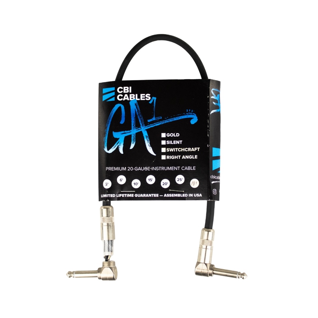 [CBI-GA1S-18INCH-2R] CBI Cables - 18 Inch (45cm) Guitar Patch Cable - 2 x Right Angle